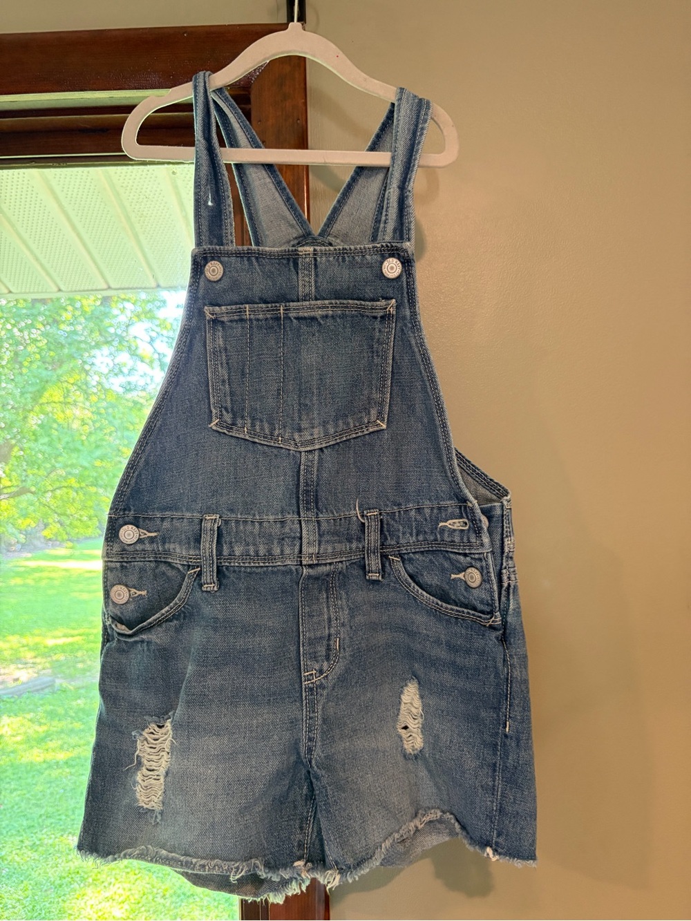 Girls Old Navy Distressed Denim Short Overalls